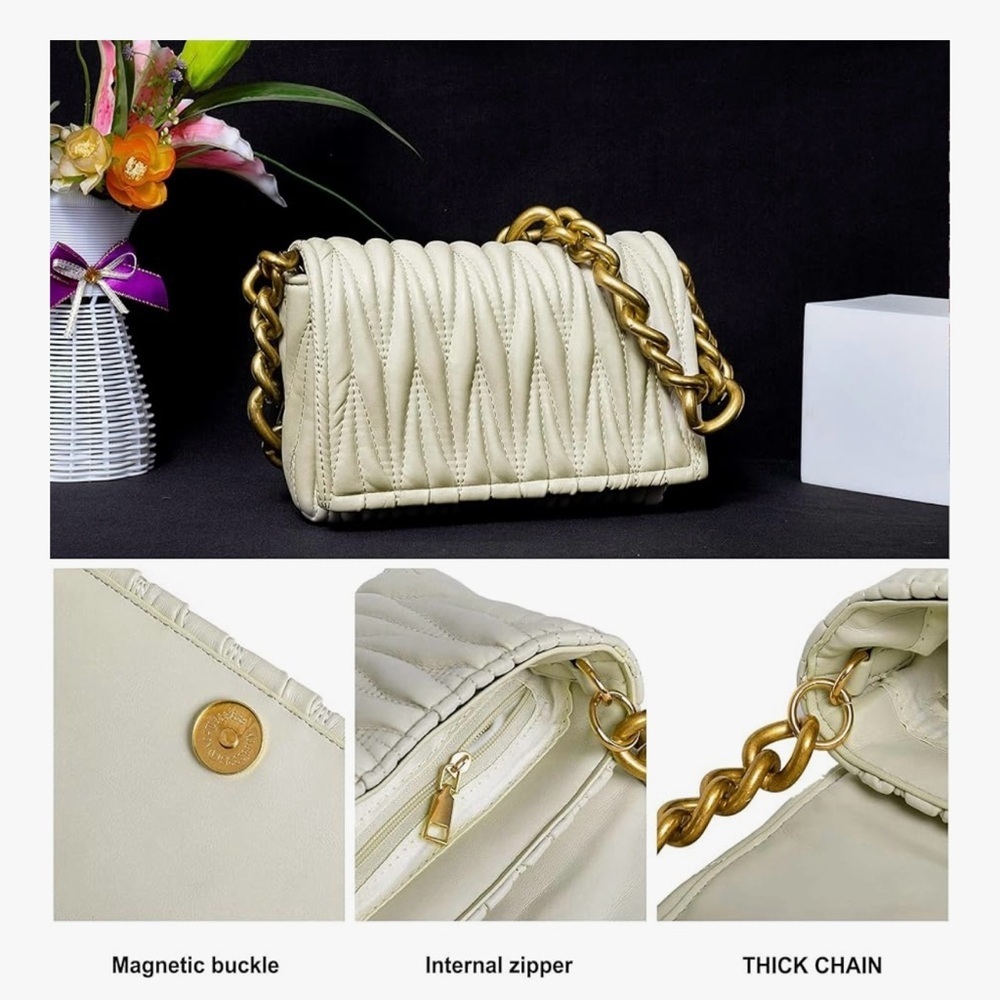 Elegant Cream Quilted Chain Bag - Picture 3 of 7